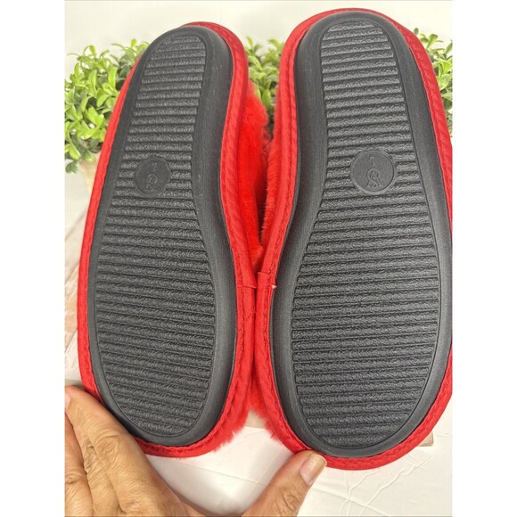 Victoria Secret Black Plush Faux Fur Slippers Pink Logo sz L - Picture 6 of 6